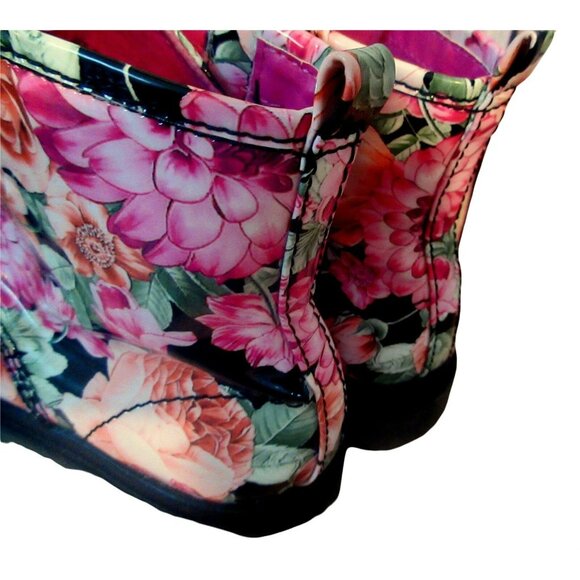 Steve Madden Floral Patent Combat Boots Sz 4 Front Tie Side Zip Cottagecore - Picture 10 of 11